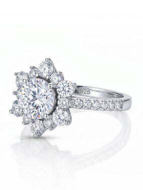 Round Flower Ring, 925 Sterling Silver